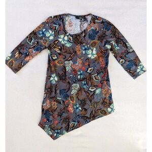 Attitudes by Renee‎ Asymmetrical Hem Top Women's M Dark Floral Fairy Whimsigoth